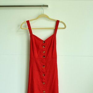 Midi Red Button-Up Dress